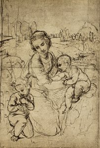 Madonna e Bambino e San Giovanni (bambino), disegno di Raffaello. Gabinetto dei Disegni e Stampe, Galleria degli Uffizi, Firenze da Raffaello Sanzio Raphael